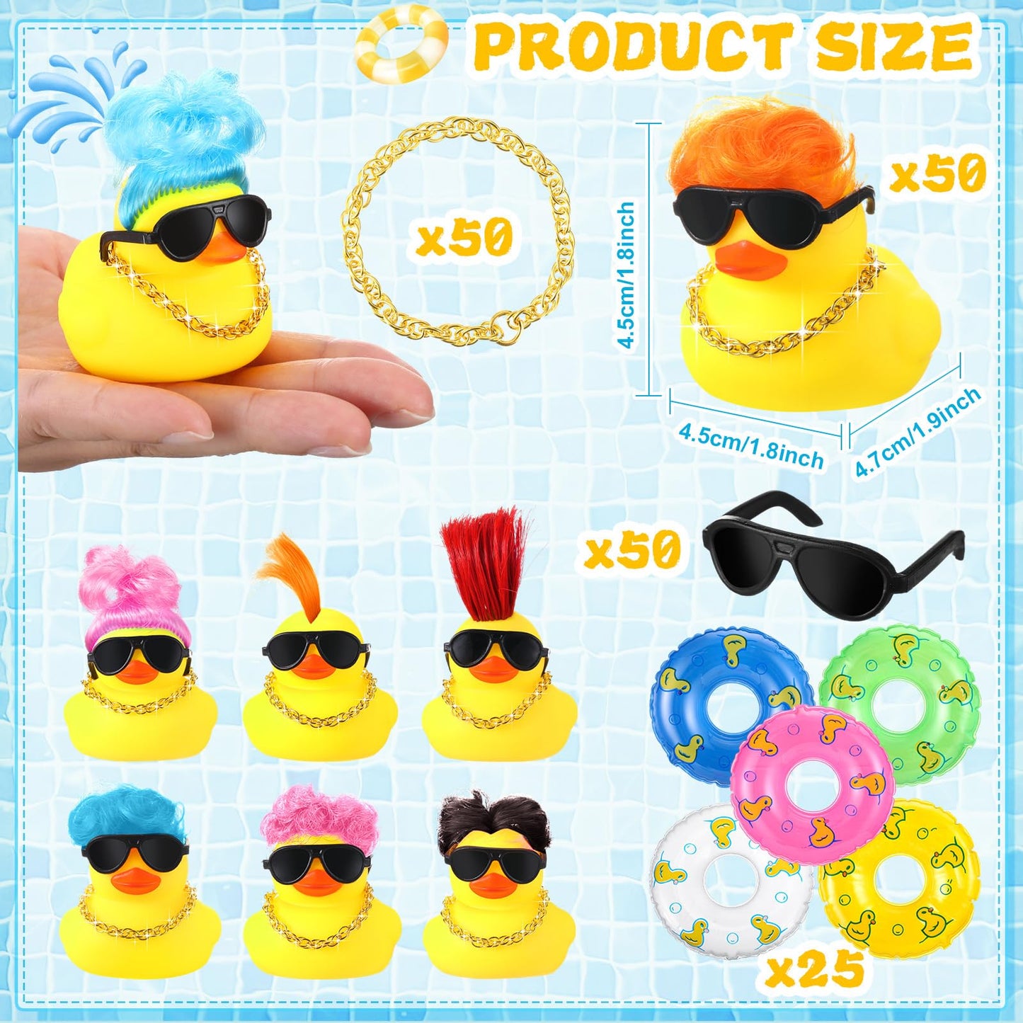 Hydren 50 Pcs Light Up Rubber Ducks - Small Cute Ducks For Boys & Girls - Operation Christmas, Bath, Shower & Pool Party Favors