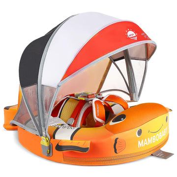 Mambobaby Baby Pool Float With Canopy, Non-Inflatable Infant Floats With Tail Solid Upgrade Soft Waterproof Skin-Friendly Mambo 