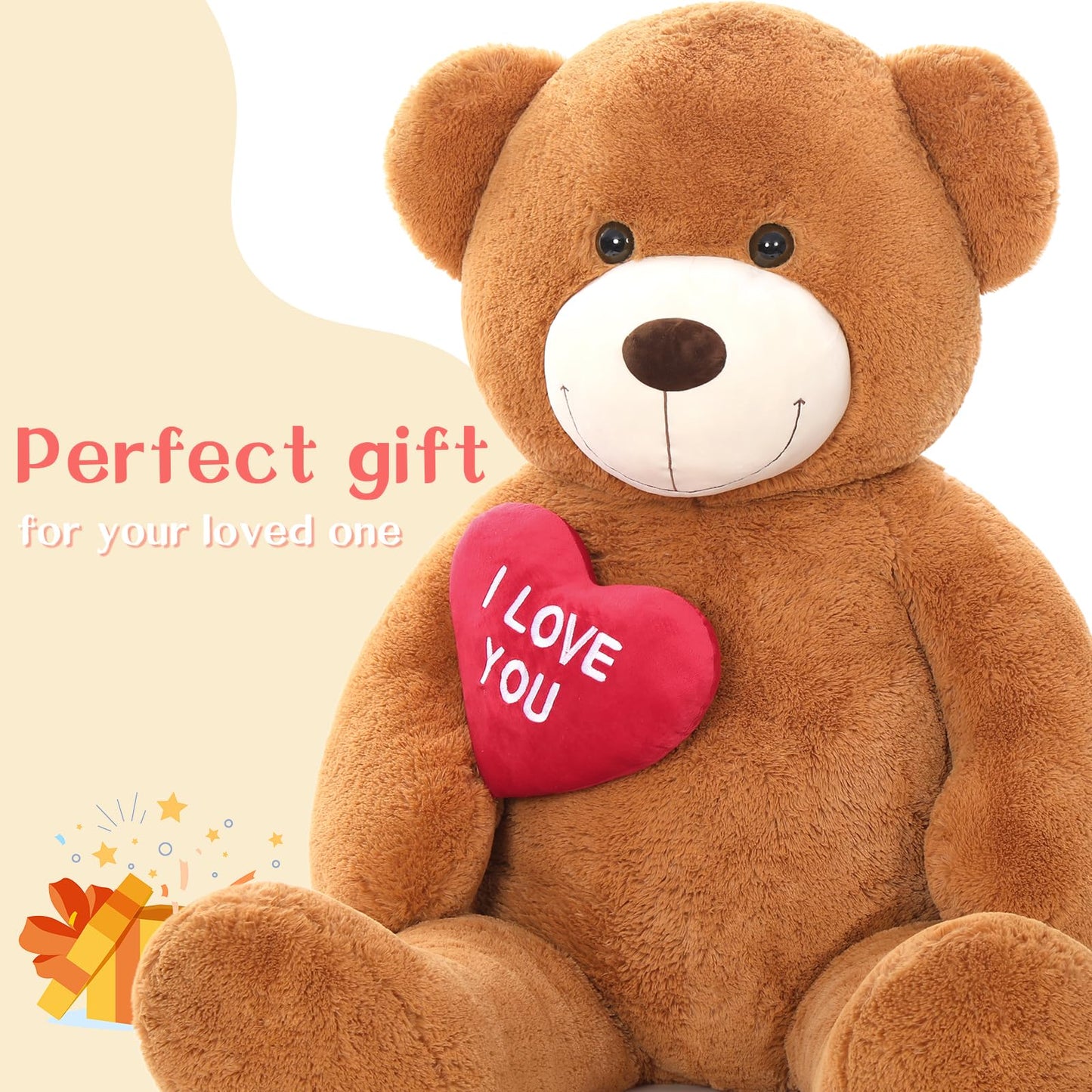 Tezituor Giant Teddy Bear Stuffed Animal 5Ft with Heart Large I Love You Bear Plush Toys for Kids Gift for Girlfriend