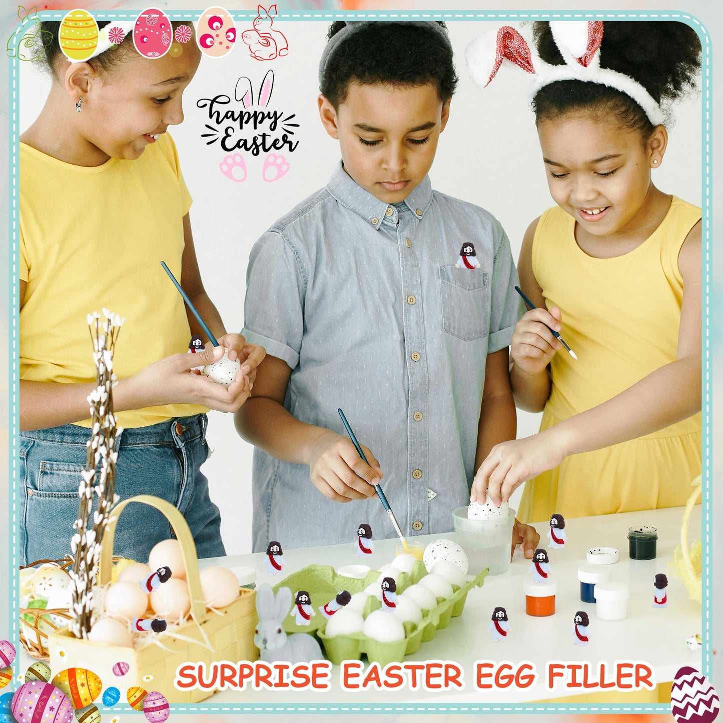 ILHSTY 50 Pcs Little Jesus Figures - Mini Rubber Jesus Toys Jesus Love You for Easter Egg Fillers Egg Hunts Religious Party Favo