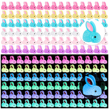 HFAYDZSW 120Pcs Luminous Mini Resin Bunny, Miniature Bunny Figurines, Glow in The Dark Tiny Rabbit Ornament for Garden Landscape