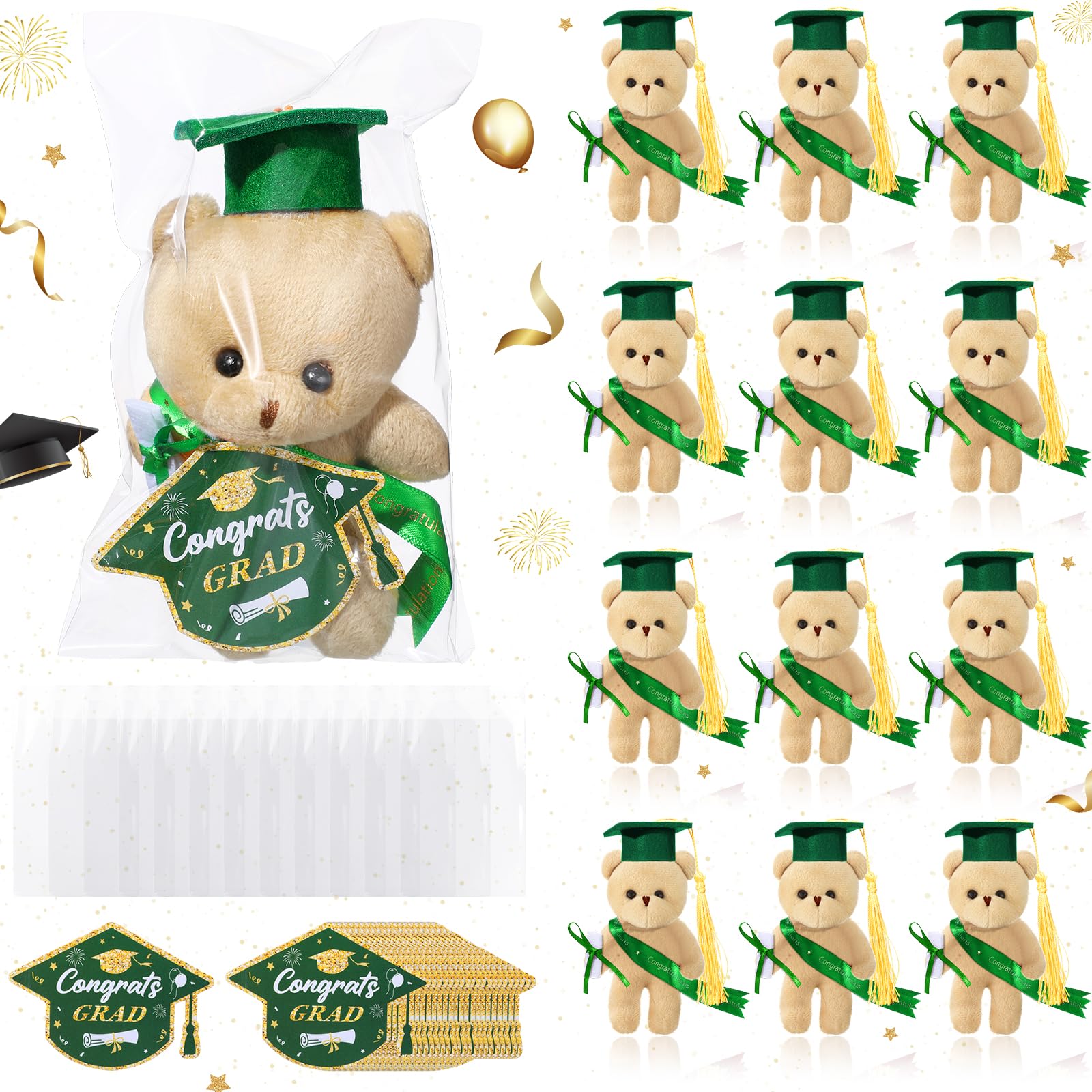Rotatingpals 16 Sets Mini Graduation Bear Plush With Gift Bag Graduation Card Set Hangable Graduation Bear Stuffed Animals Congr