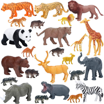 24Pcs Jumbo Safari & Zoo Animals Figures, Realistic Plastic Animal Toys Set For Kids 1 2 3, Lion, Elephant, Perfect For Play, Education, Baby Shower Decor,Party Supplies Cake Topper