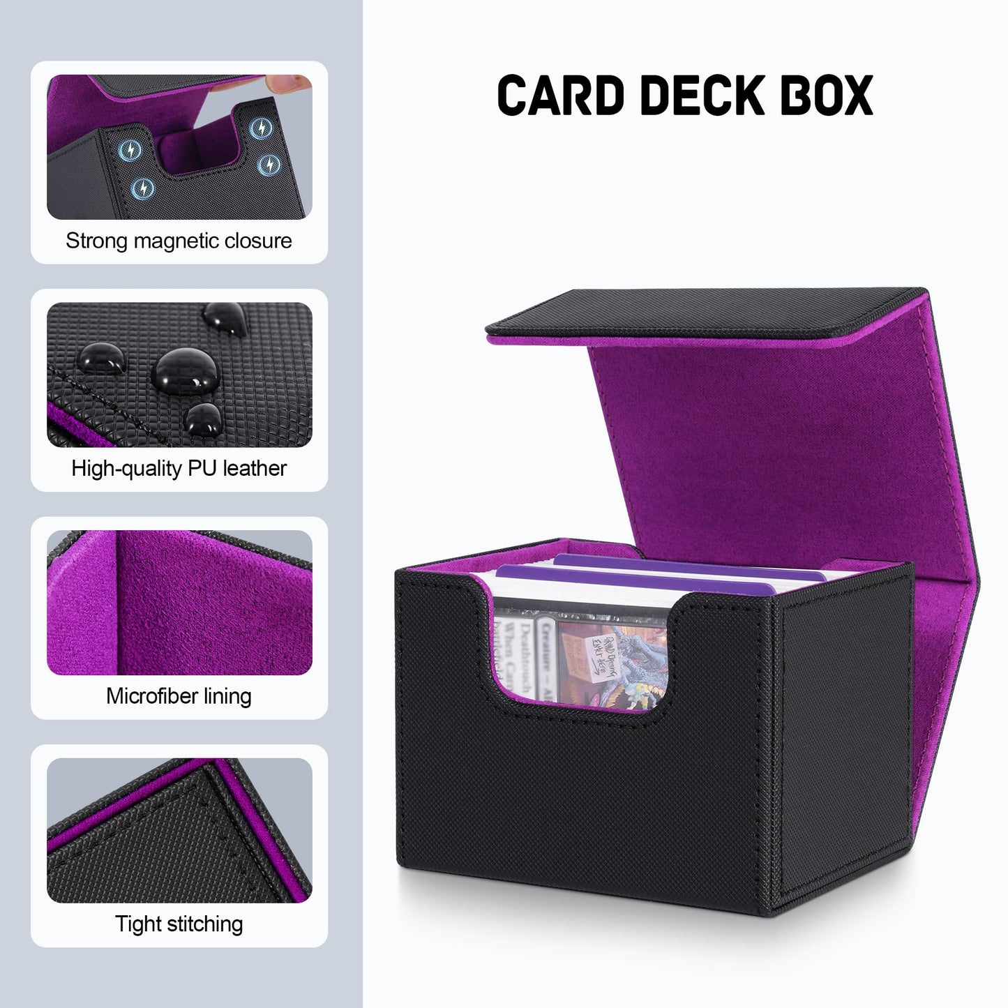 ZLCA Card Deck Box for Trading Cards  MTG Commander Deck Box Holds 120+ Single Sleeved  Leather Magnetic Card Storage Case Fits for TCG CCG Magic(Black Set)