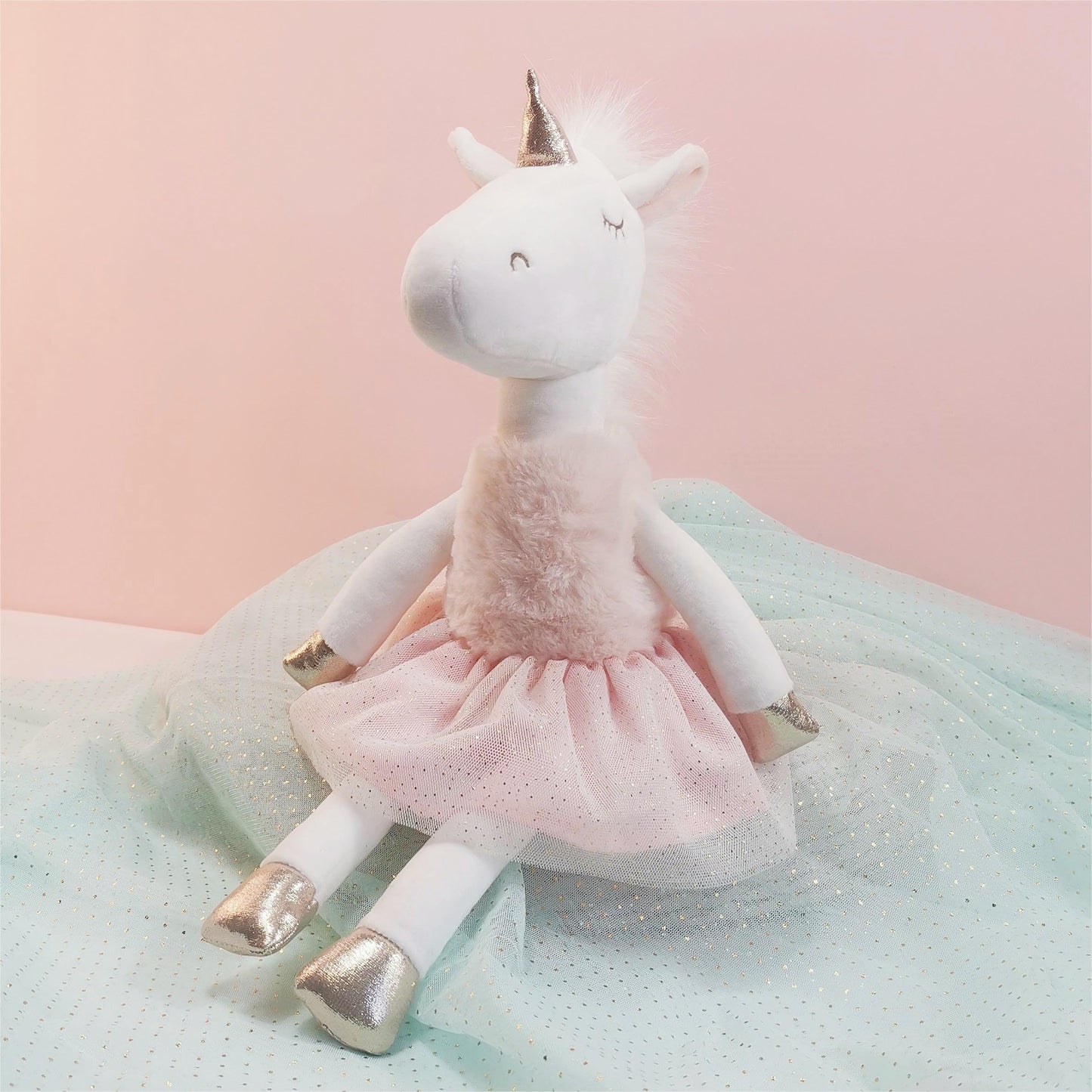 Mikee Fluffie Unicorn Toys For Girls, 16.5'' Tall,Safe Material Soft Unicorn Stuffed Animal Ballerina Dolls With Skirt, Cute Bir