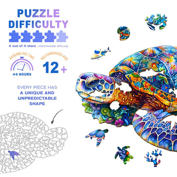 Wooden Turtle Puzzles - Unique Shaped Wooden Jigsaw Puzzles For Adults And Kids - Fantasy Turtle Wooden Puzzles - Christmas Birt