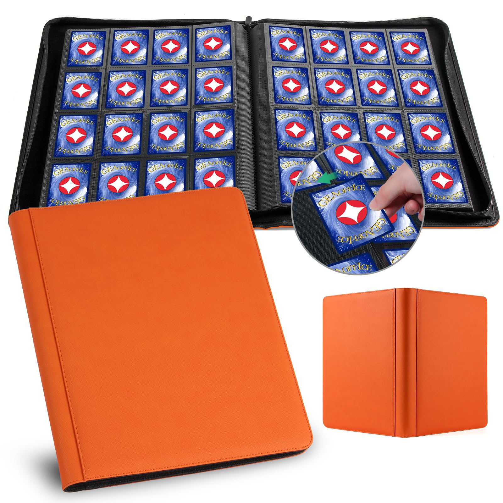 1000+ Pockets Trading Card binder  GEAoffice PU Cover Card Collection Binder  enhanced 16 Pockets Card Holder Folders  Side Loading Card Album for YuGiOh  MTG  TCG  Game Cards & Sports Cards  Orange