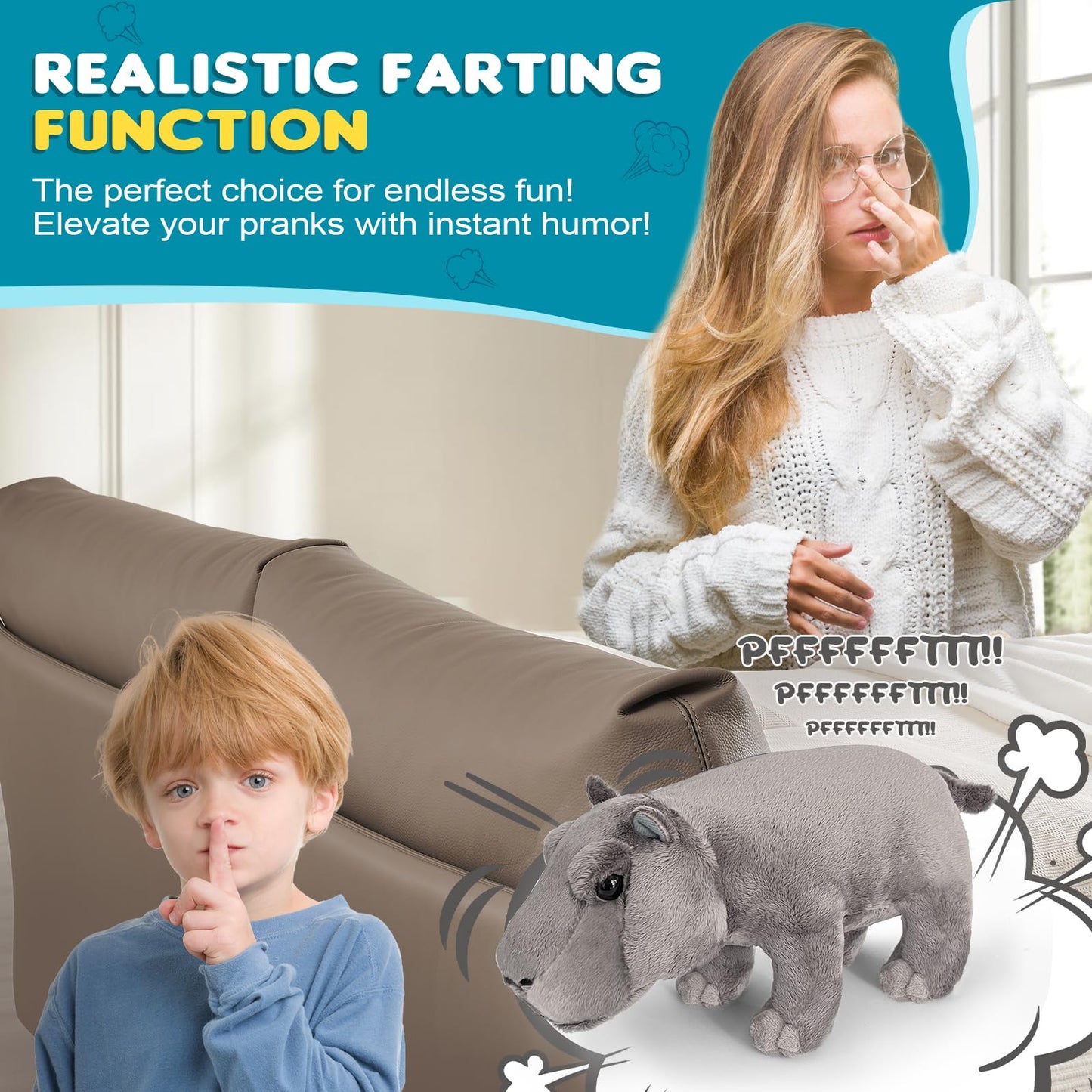 Hippo Plush Toy, Farting Plush Toy, Funny And Funny Animal Plush Toys, Lively Atmosphere Toys, Interesting Gifts For Kid And Col