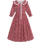 Aoiviss Girls Pioneer Costume Floral Colonial Prairie Dress for Little Kids with Apron and Bonnet, Dark Red