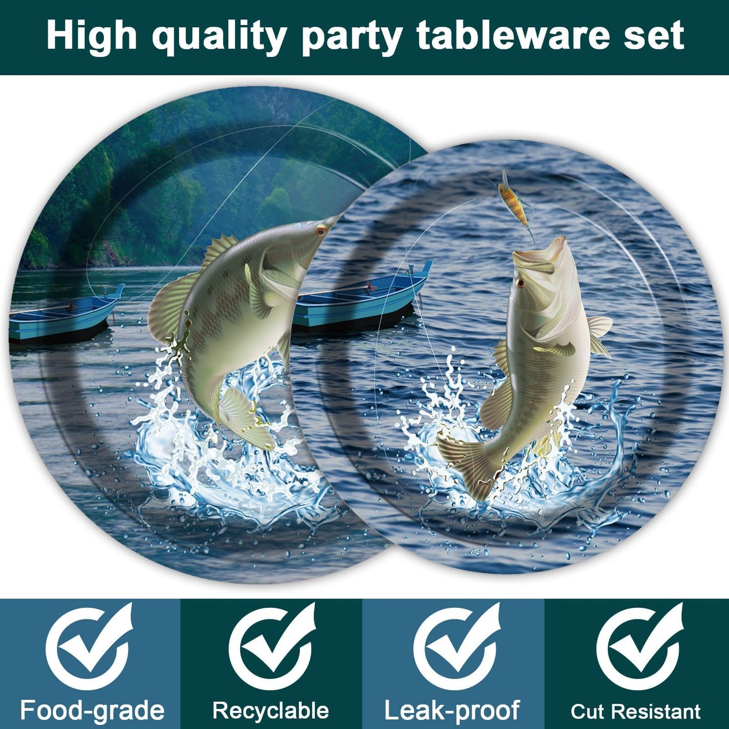 Zoiiwa 200 Pcs Gone Fishing Tableware Disposable Paper Plates Napkins Fishing Tournament Birthday Party Supplies Dinnerware Set Napkins Fishing Themed Party Decoration Serve 50 Guest