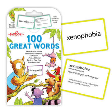 Eeboo: 100 Great Words Vocabulary Educational Flash Cards, Important Tool For Early Reading, Introduces Words In Color-Coded Sets, Educational Game That Stimulates Learning