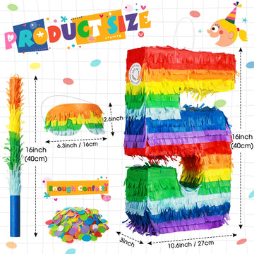 Rainbow Number Piñata Multicolor Number Piñata Small Kids Birthday Party Piñata With Blindfold Stick And Confetti Small Piñata For Birthday Anniversary Cinco De Mayo Fiesta Party Decor(Number 5)