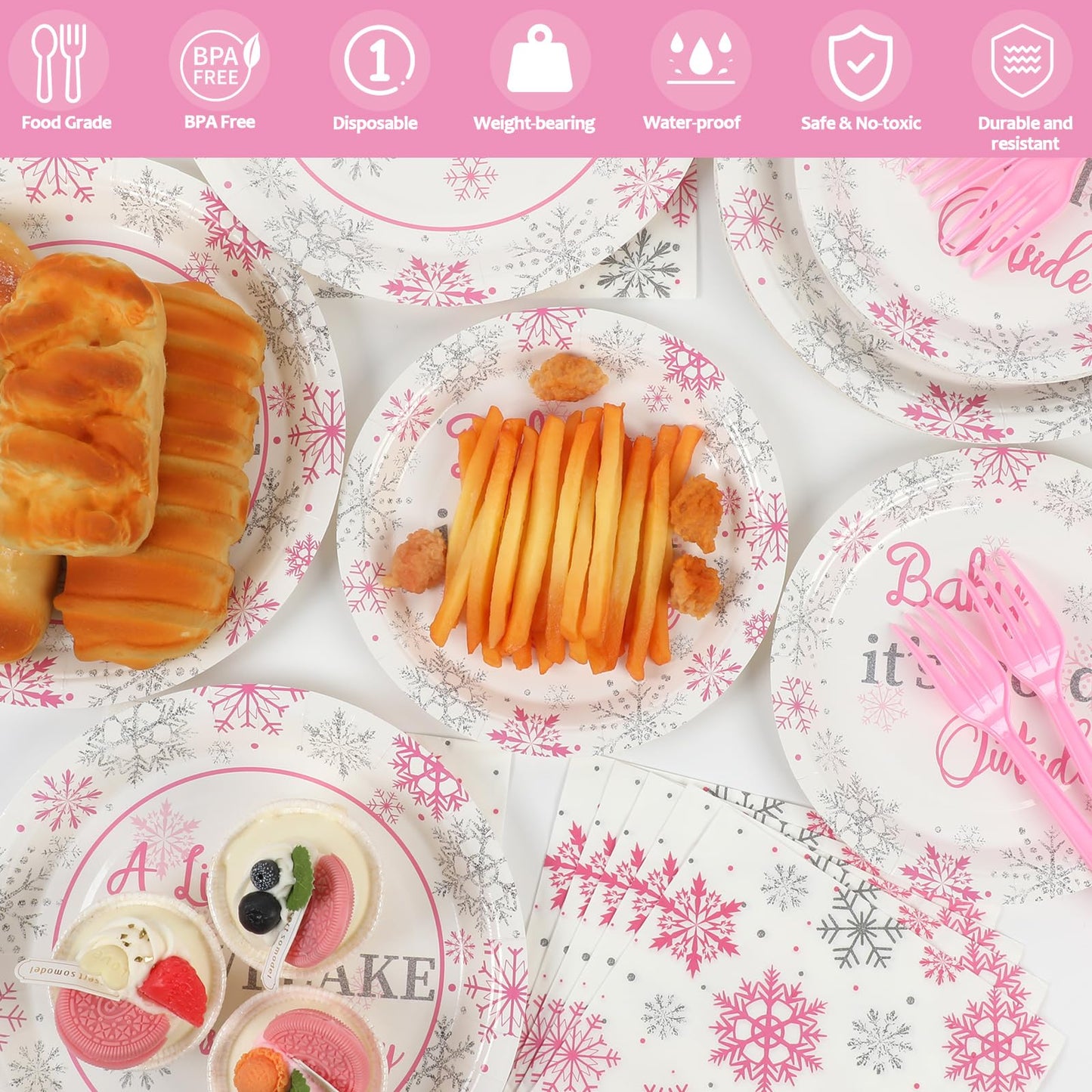 96Pcs A Little Snowflake Is On The Way Party Decorations Snowflake Its Cold Outside Plates Napkins Christmas Winter Wonderland G