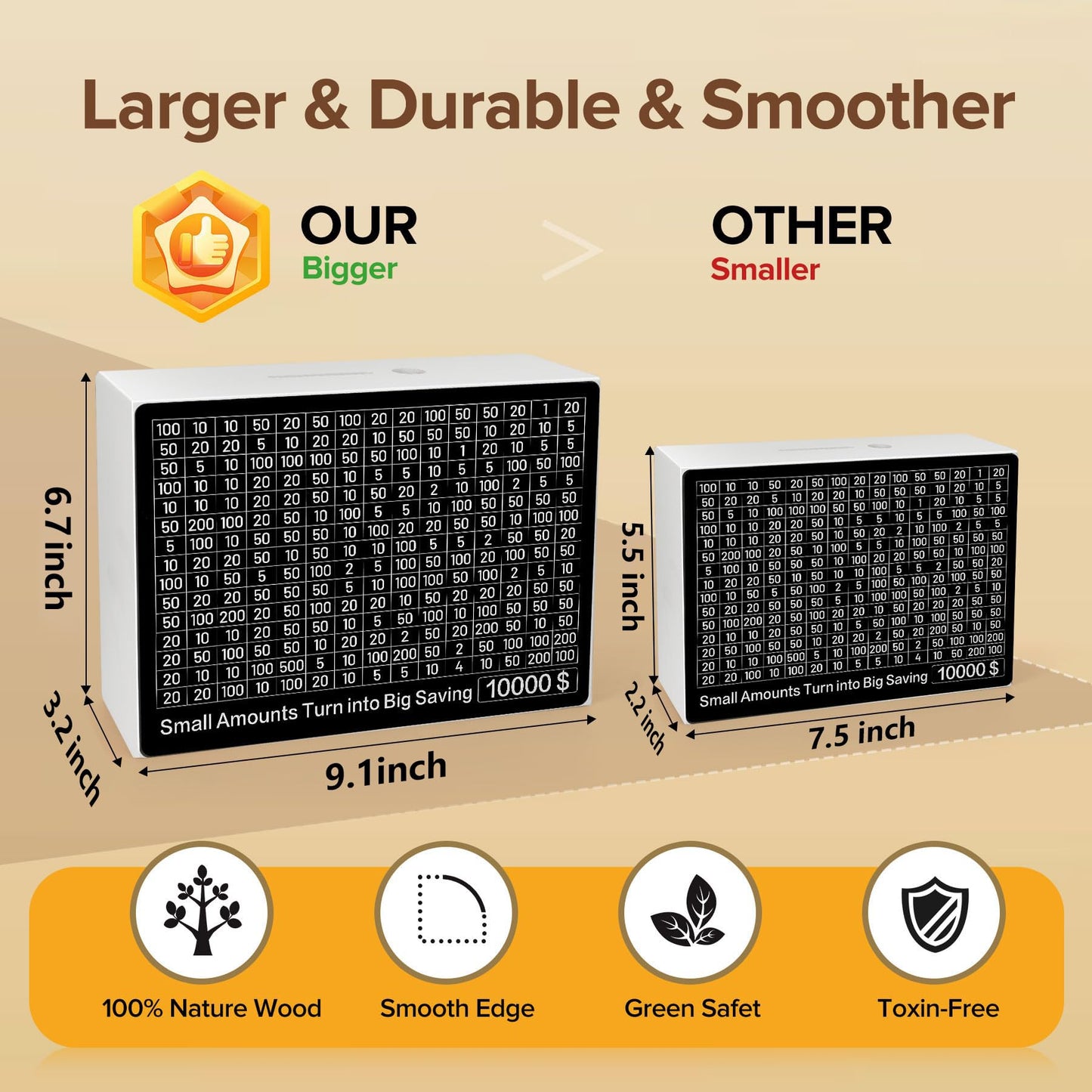 Cash Vault Wooden Savings Box 10000 And Multiple Savings Goals Larger Money Box Challenge Caja De Ahorros Piggy Bank For Adults