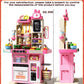 33.8IN Kids Kitchen Playset, 70PCS Kid Play Kitchen with Realistic Lights & Sounds, Spray Sink Toy Kitchen Accessories, Pretend