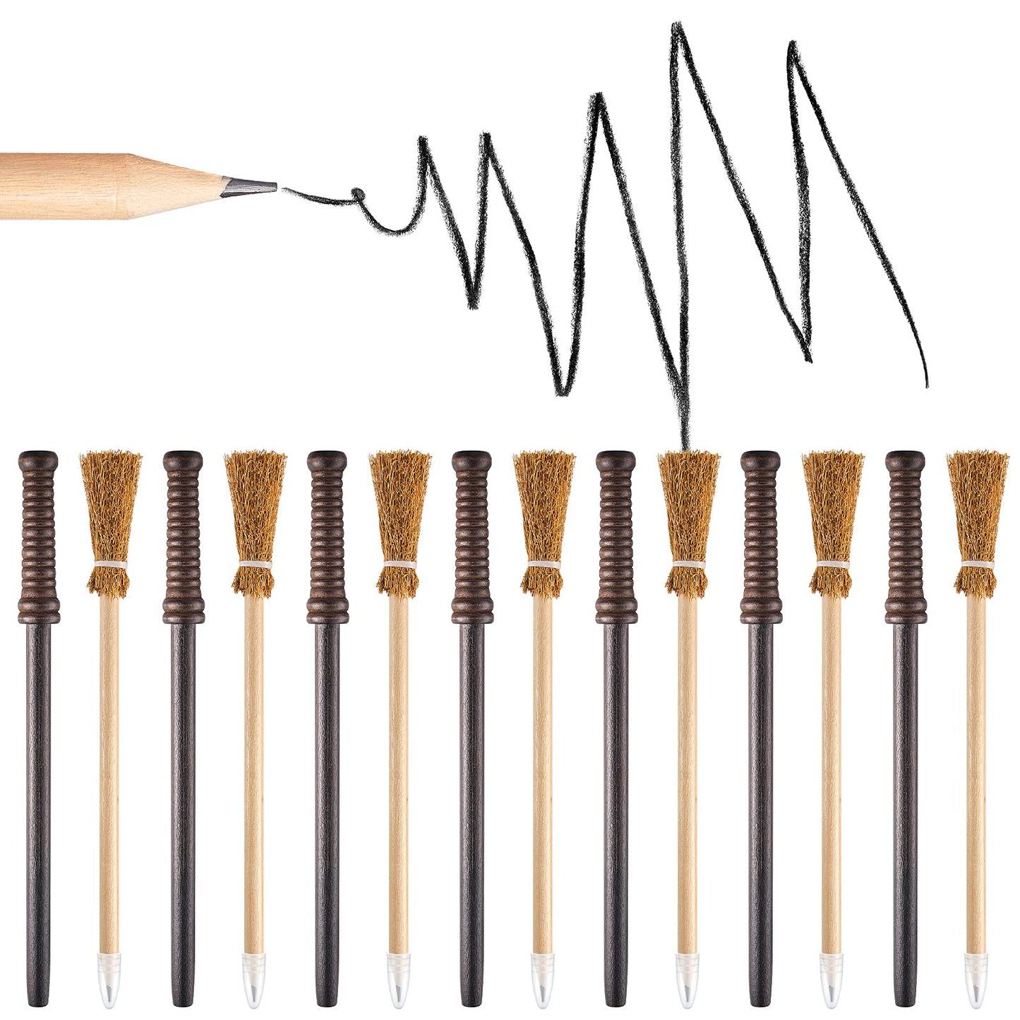 Chinco 20 Pcs Wand Pencils Party Favors Witch Broom Pencils Bulk Set, Halloween Wand Theme Birthday Goody Bag Filler Favors for