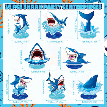 Namalu 16 Pcs Shark Centerpiece Party Decorations Shark Birthday Table Decorations for Ocean Animal Theme Under The Sea Baby Sho