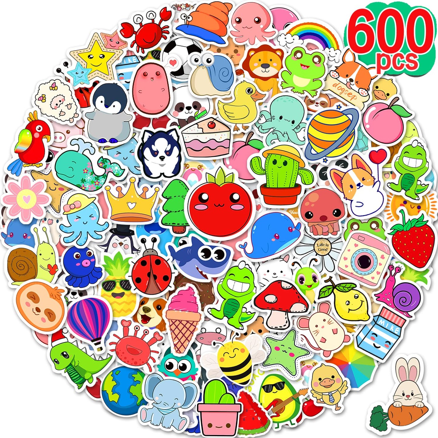 Apakkai 600 Pcs Cute Stickers For Kids, Water Bottle Stickers For Teens, Kawaii Vinyl Phone Laptop Skateboard Animal Waterproof