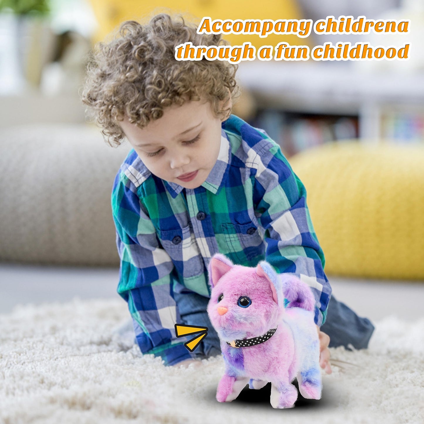 Easfan Walking Kitty Stuffed Animal Interactive Rainbow Cat Meowing Tail Wagging Head Nodding Educational Plush Toy Easter Christmas Birthday Gifts For Toddlers Kids Girls, 7'