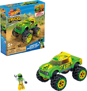 Mega Hot Wheels Gunkster Monster Truck Building Set Toy Car With Micro Figure Driver, 69 Pieces, Gift Set For Boys And Girls Age