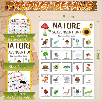 Hoolerry 12 Pcs Scavenger Hunt For Kids 24 Themed Scavenger Hunt Cards Nature Camping Road Trip Vehicle Birthday Valentines Game