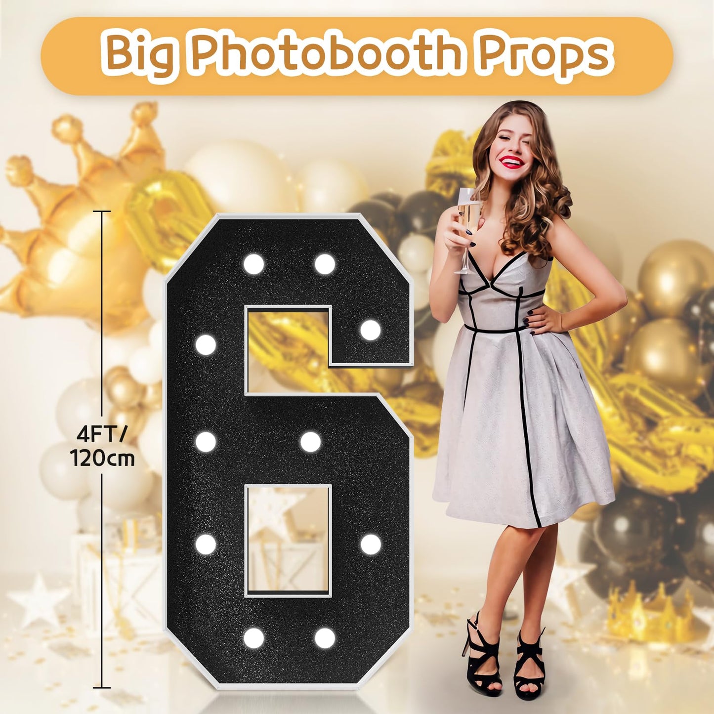 Imprsv Marquee Numbers Black Birthday Decorations: Large 4 Feet Tall Light Up Numbers 60Th 16Th Party Decor Big Mosaic Cardboard