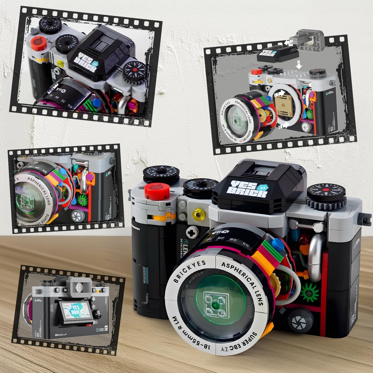 Vziimo Retro Camera Mini Building Set For Adults, Black Classic Vintage Camera Model, Creative Gifts Toys For Boys Girls 8-12 (556 Pcs)