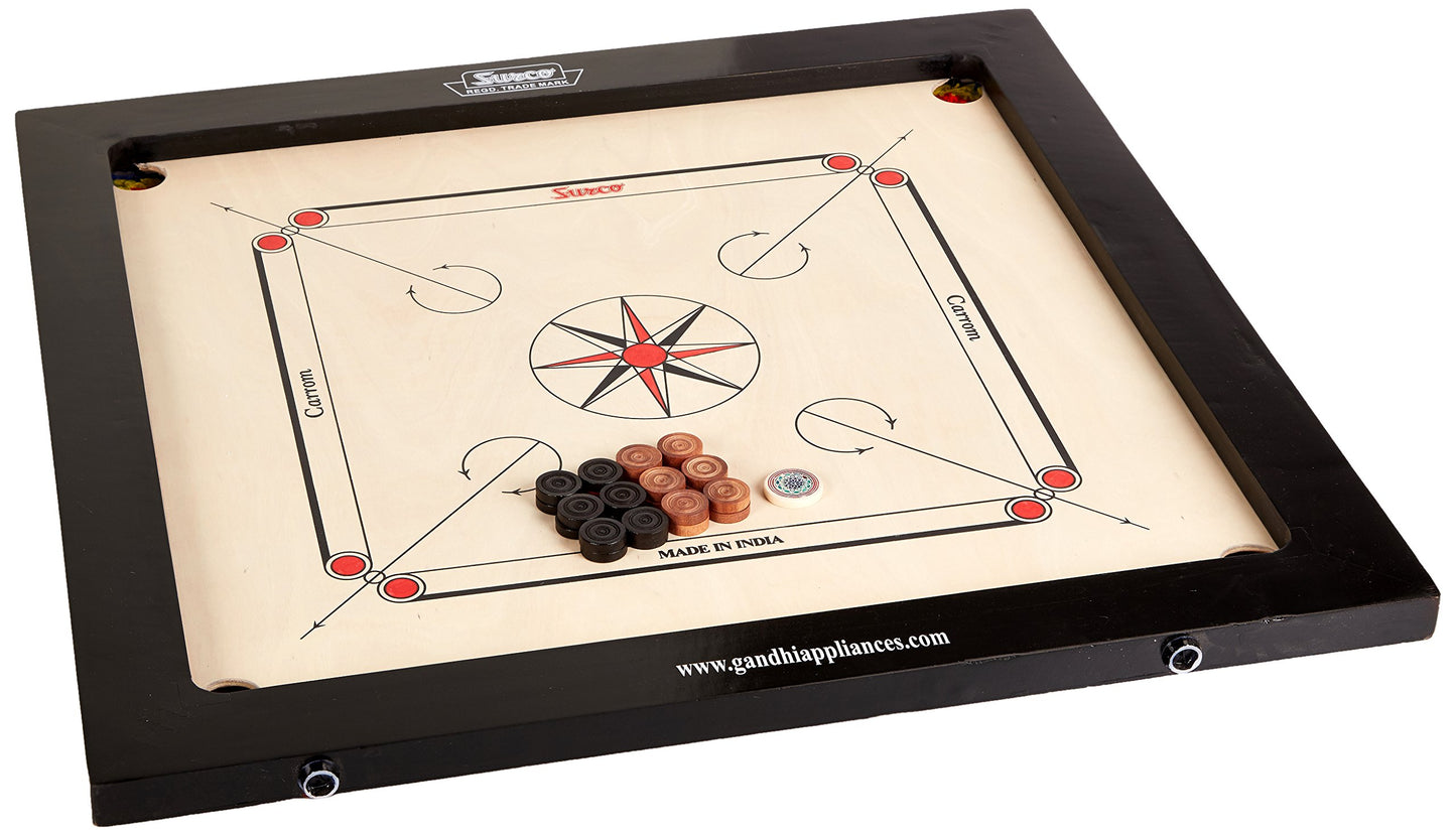 Surco Classic Kids Carrom Board - 4mm Wood, Black, Includes Coins & Striker