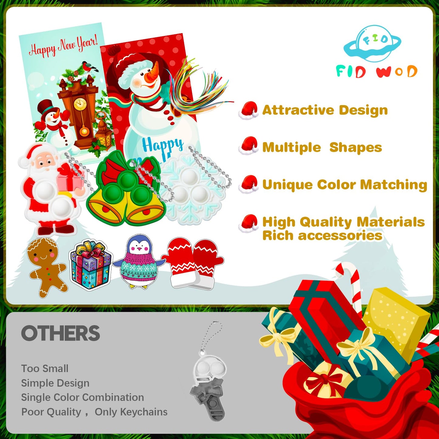 Christmas Party Favor for Kids: Stocking Fillers Pop Keychain - Christmas Eve Box Fillers Party Favours for Children- Fidget Toy