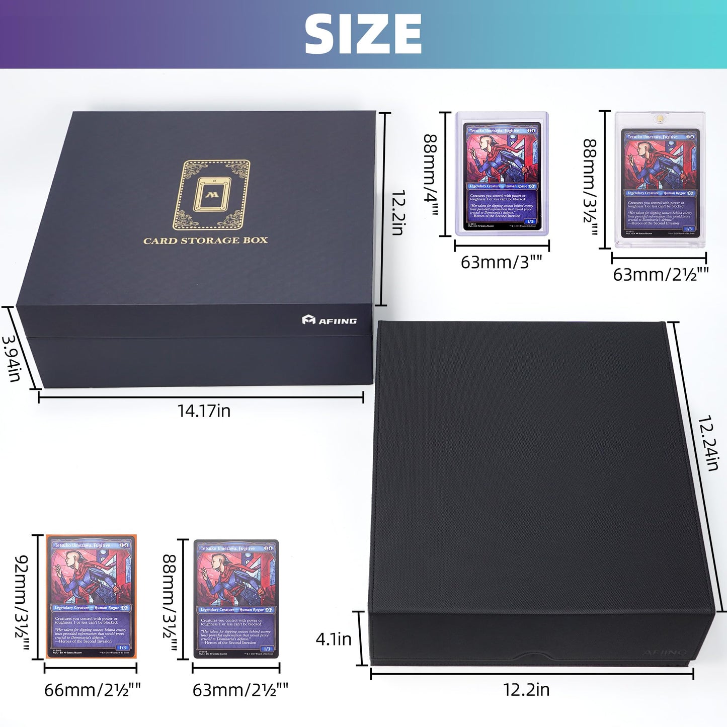 Afiing Trading Card Storage Box 6000+ Capacity - Diy Toploader Case W/ 24 Dividers & 8 Supports, Fits 3X4 Rigid Card, Deck Box F