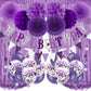 Recosis Birthday Party Decorations, Purple Party Decorations For Boy Girls Men Women Happy Birthday Banner, Curtains Paper Pompo