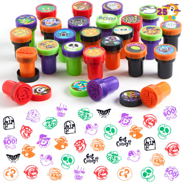 JOYIN 100 Pcs Halloween Stampers for Kids Gift, 25 Designs Assorted Plastic Stamps Bulk for Halloween Party Favors Goodie Bag Fi
