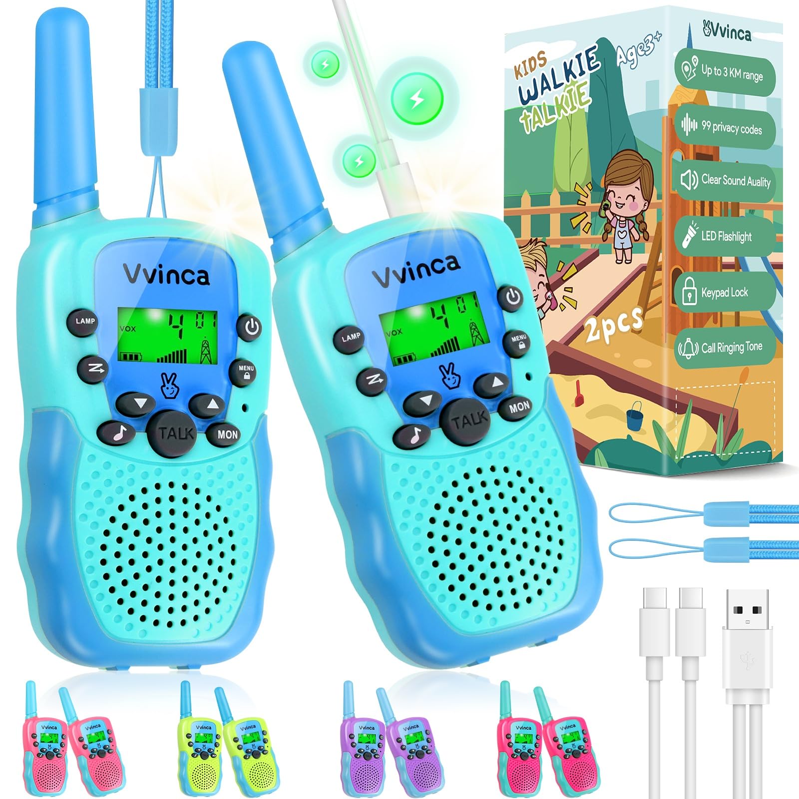 Vvinca Toys For Ages 5-7 Boys Girls, Rechargeable Walkie Talkies For Kids Long Range 22 Ch 2 Way Kids Walkie Talkie With Flashli