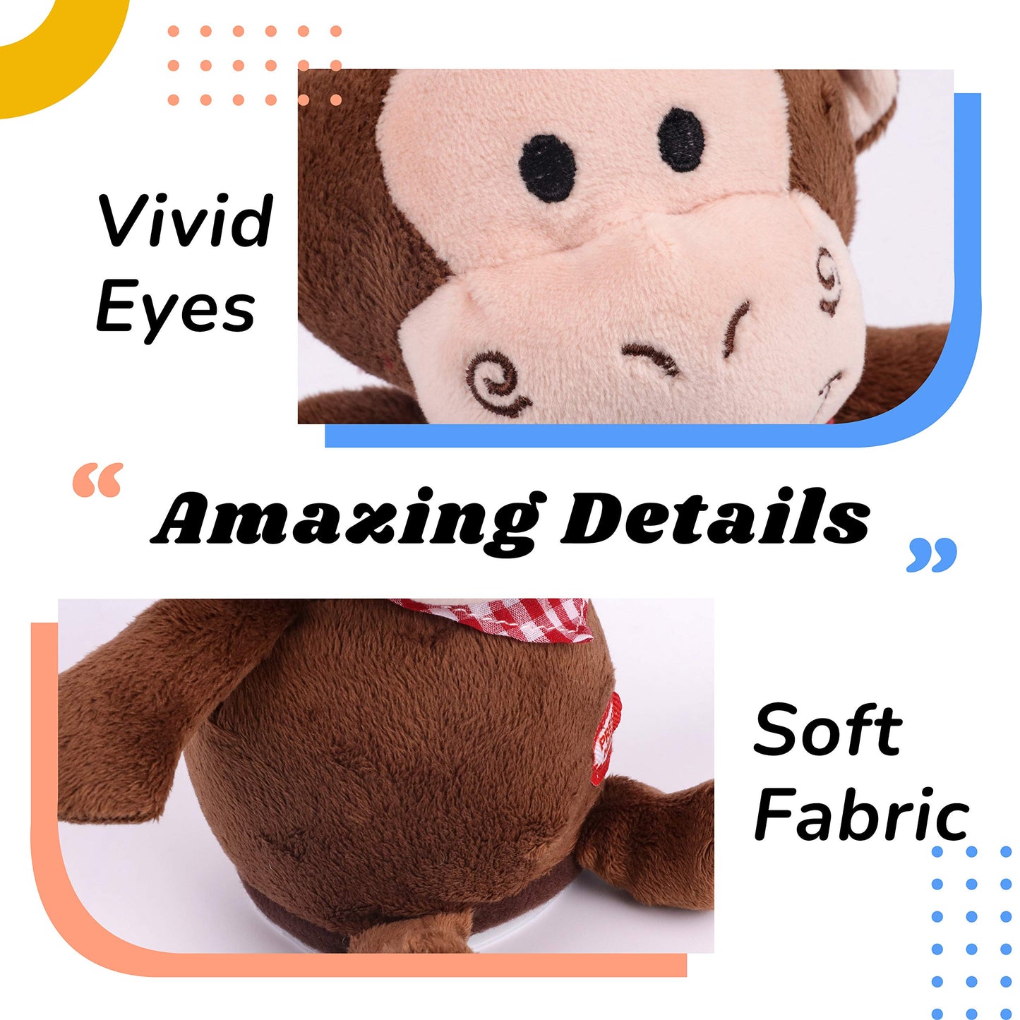 Hopearl Talking Monkey Repeats What You Say Nodding Electric Interactive Animated Toy Speaking Plush Buddy Birthday Festival For