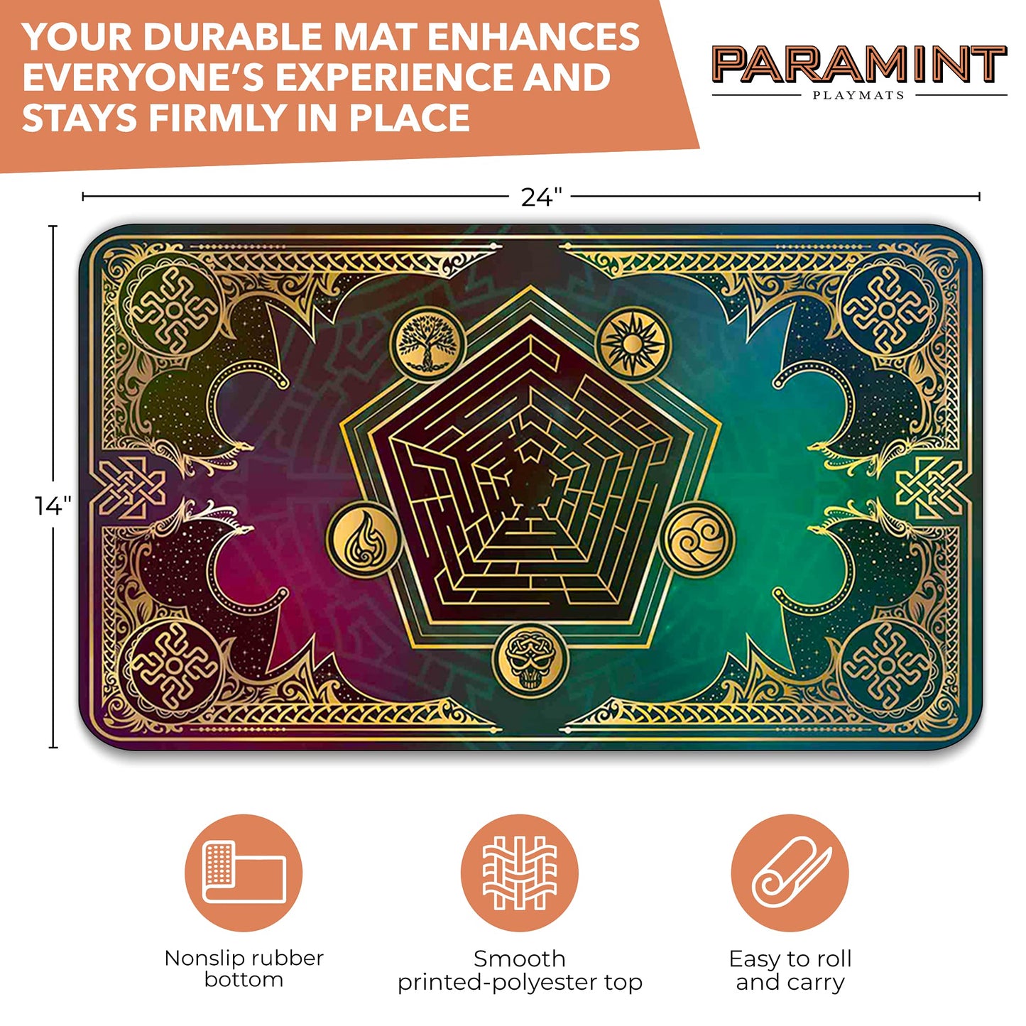 Paramint Mana Blast - Mtg Playmat - Perfect For Magic The Gathering, Pokemon, Yugioh, Anime - Tcg Card Game Table Mat - Durable, Thick, Cloth Fabric Top With Rubber Bottom By Daniel Ziegler