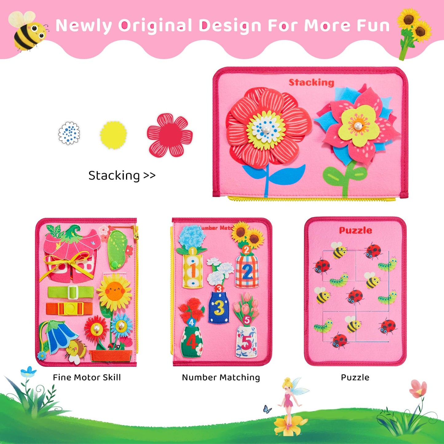 Kickduck Busy Board Montessori Toys For 3 4 Year Old Girls Birthday Gifts, Educational Activity Sensory Board Preschool Learning