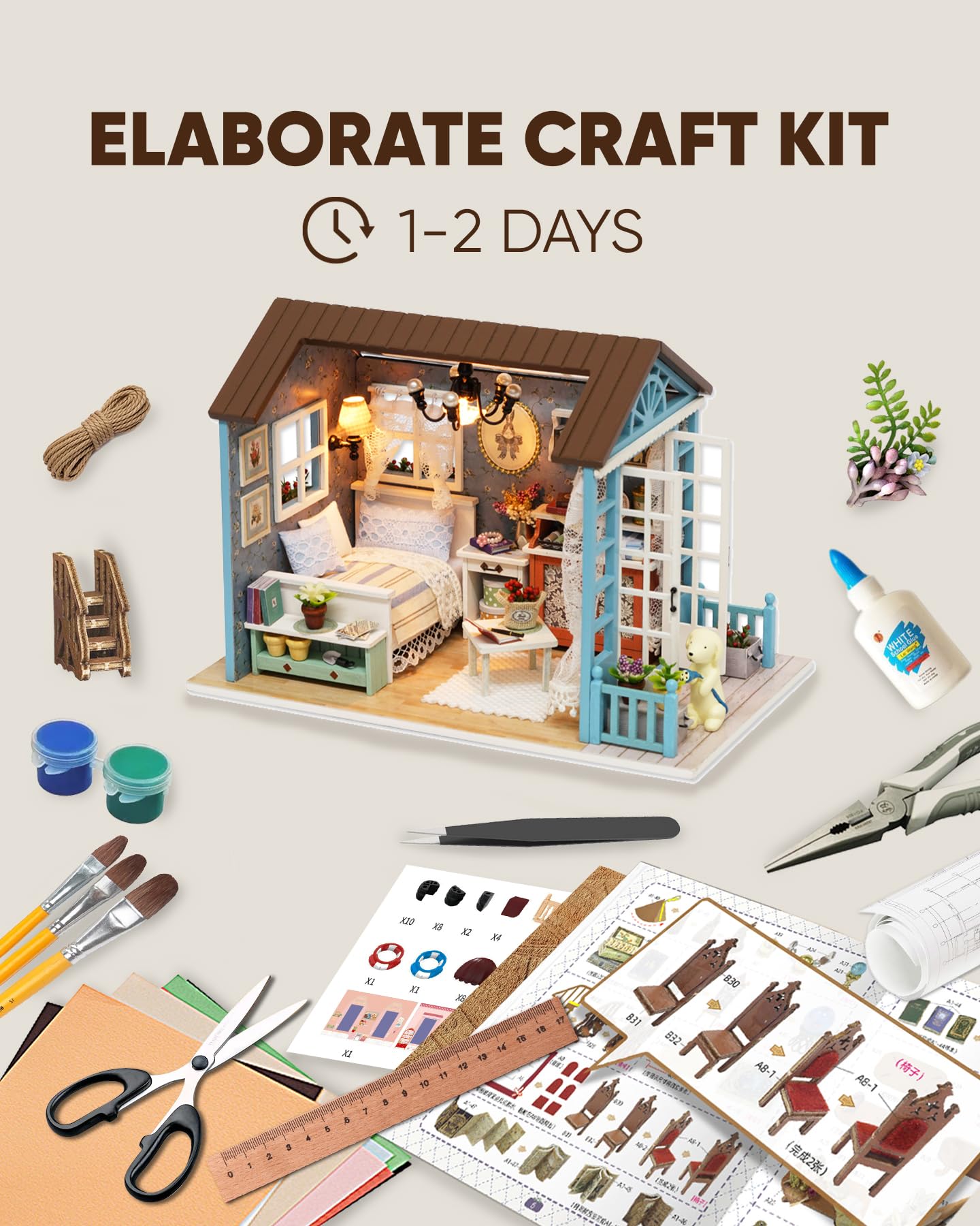 DIY Miniature House Kit  DIY Dollhouse Kit for mature-themeds to Build  Mini House Kit with LED  Mayberry Street Miniatures  Ideal Gifts for Birthday Valentine Christmas(Forest Times)