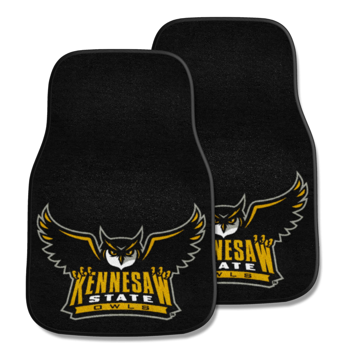 FANMATS 18295 Kennesaw State Owls Front 2-Piece Team Logo Carpet Car Mat Set, Front Row Automotive Floor Mats, Non-Slip Backing,