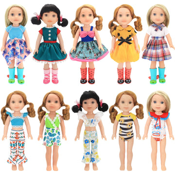 Sotogo 10 Sets American Wellie Doll Clothes Outfits Dresses Pajamas Swimsuit, Girl Wishers Doll Clothes Fit For 14 To 14.5 Inch Dolls