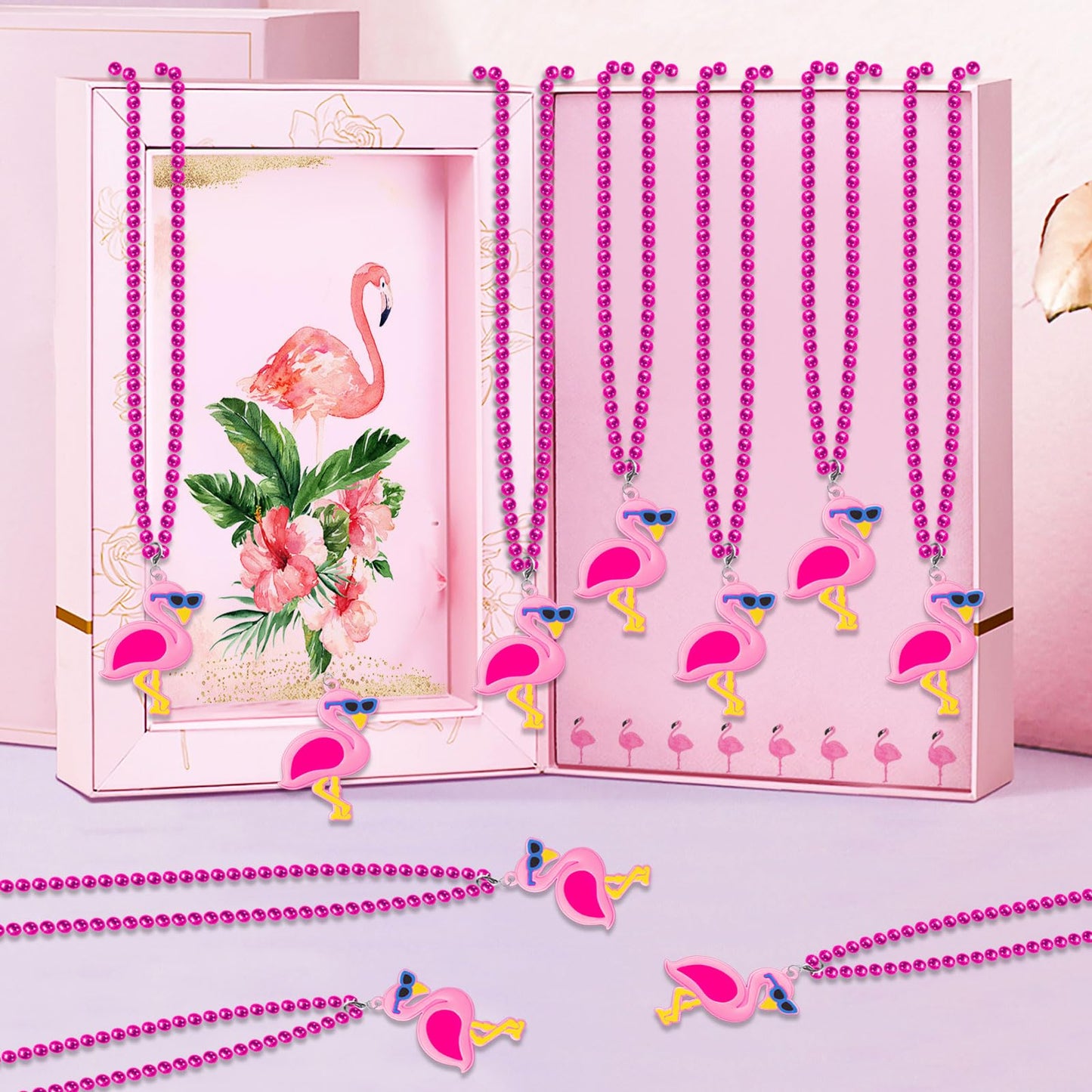 KeeStar 24 Pack Flamingo Necklace Party Favors for Summer Hawaiian Tropical Luau Party, Animal Themed Baby Shower, Birthday, Sch