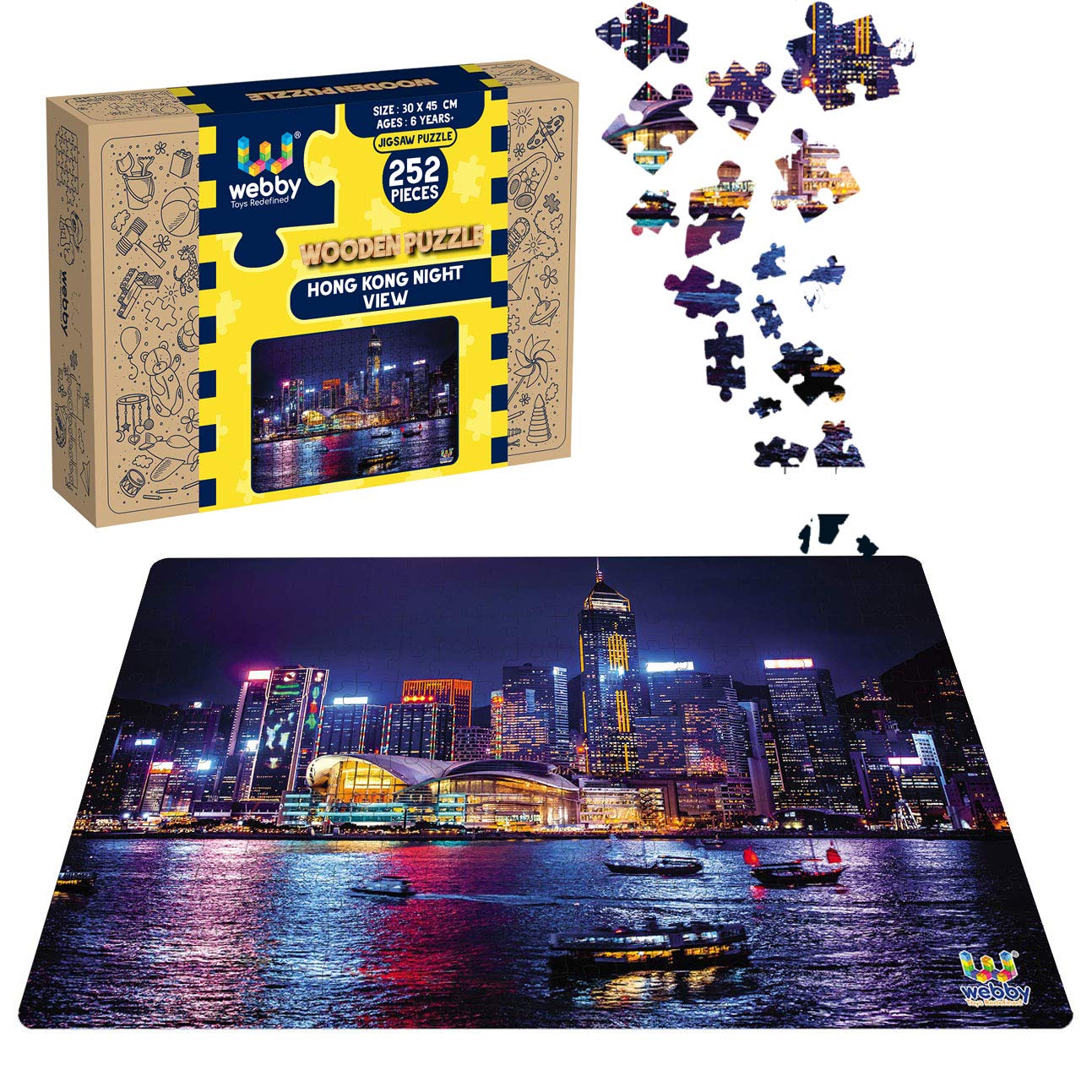 Webby Kid Hong Kong Night View Wooden Jigsaw Puzzle, 252 Pieces