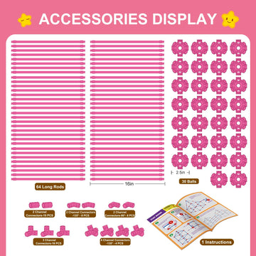 Springflower Fort Building Kit For Kids,Stem Construction Toys, Educational Gift For 3 4 5 6 7 8 9 10 11 12 Years Old Boys And Girls,Ultimate Creative Set For Indoor & Outdoors Activity,140 Pcs,Pink