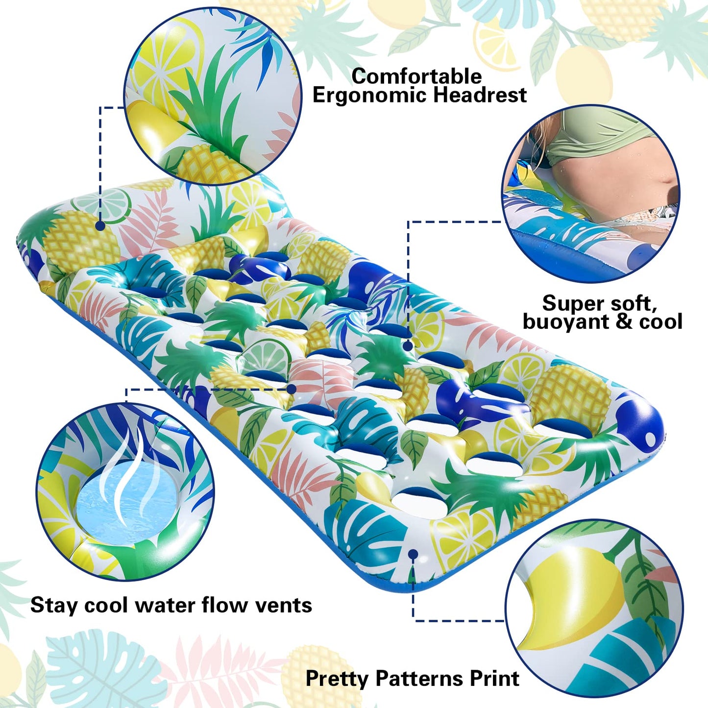 Inflatable Pool Floats Raft - Oversized Pool Float and Raft for Adults, Cooling Pool Float Contour Lounger with Headrest for Swi