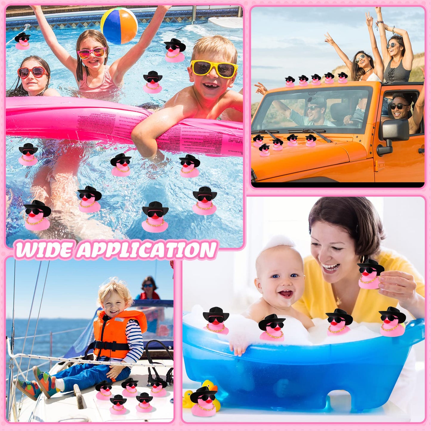 Sotiff 48 Sets Cowgirl Rubber Duck Squeaky Duck Bath Party Toy Duckies Car Dashboard Decorations With Mini Necklace Hat And Sunglasses For Bathtub Baby Shower Birthday Swimming Party(Pink)