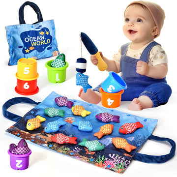 Bahiaklo Montessori Toys For 1 Year Old Boy Girl Gifts, Cloth Fishing Game For Toddler 1-3, Sorting Learning Baby Toys 6-12-18 Months, One Year Old Girl Boy Birthday Gifts, Easter Basket Stuffers