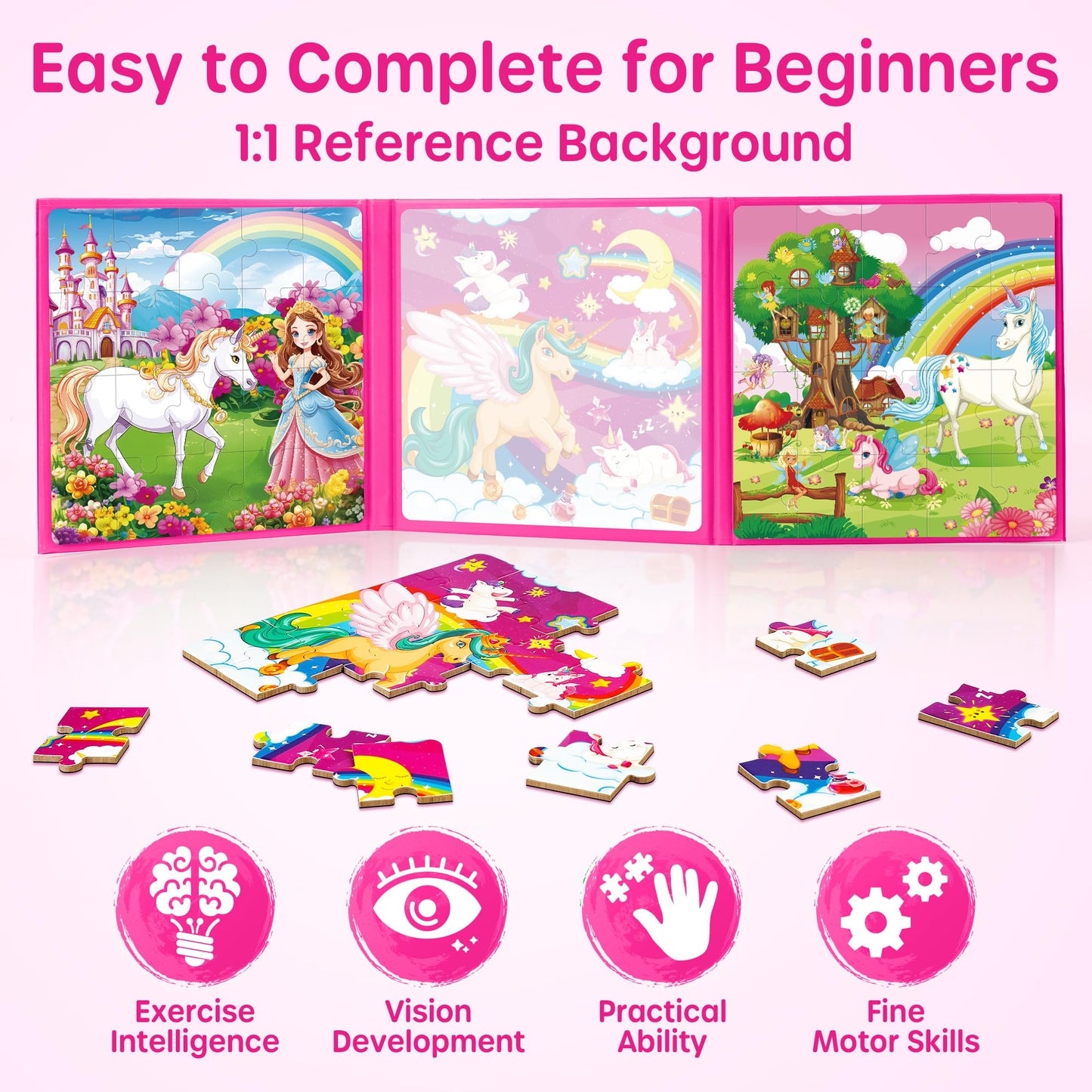 Synarry Unicorn Princess Fairy Magnetic Puzzles For Toddlers 3-5 Girls, 20 Pieces Travel Puzzles For Kids Ages 4-6, Car Airplane