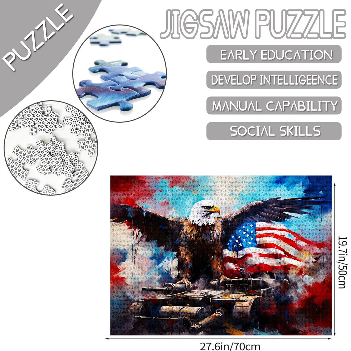 Bald Eagle Spreading Wings 1000 Pieces mature-themed Jigsaw Puzzle American Flag Tank Perfect for Fun Brain Puzzle Lovers Vibrant Illustrations and Quality Pieces Challenging and Relaxing Great Gift Idea