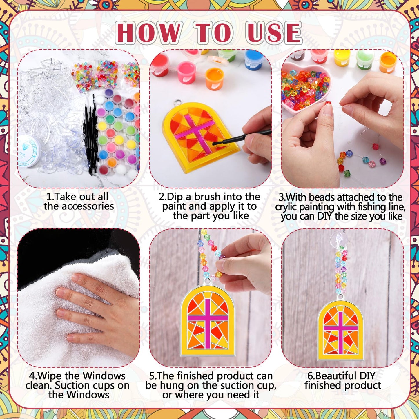 WinnerWhy 30 Sets Cross Suncatchers Window Art Kits, Christian DIY Sun Catchers Bulk Religious Crafts Paint Your Own Cross Windo