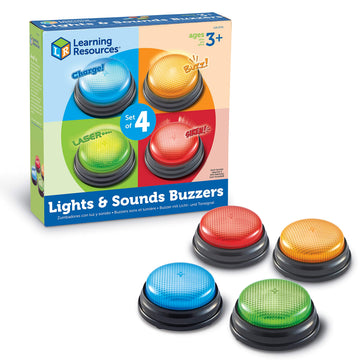 Learning Resources Lights And Sounds Buzzers,Set Of 4, Ages 3+, Game Show And Classroom Buzzers, Family Game Night, Game Show Buzzers, Classroom Accessories