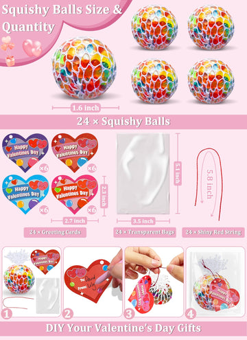 Easter Basket Stuffers,24 Pack Fidget Stress Balls With Cards Heart Stress Relief Toys Squeeze Balls For Kids Boys Girls Classroom Exchange School Prize And Easter Party Favors Gifts